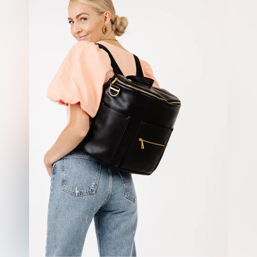 NWT Fawn Design The Original Large Backpack Messenger Diaper Bag Black